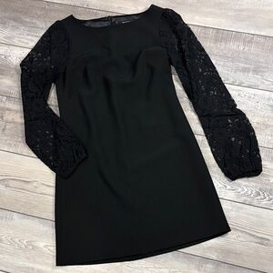 White House Black Market Black Lace Sleeve Dress EUC 0